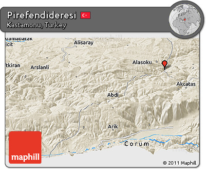 Shaded Relief Panoramic Map of Pirefendideresi