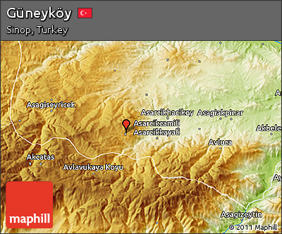 Physical 3D Map of Güneyköy