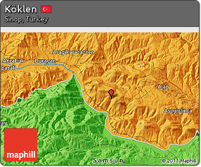 Political 3D Map of Köklen