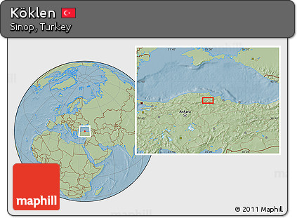 Savanna Style Location Map of Köklen, hill shading