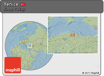 Savanna Style Location Map of Yenice, hill shading