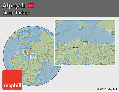 Savanna Style Location Map of Alpaşalı, hill shading