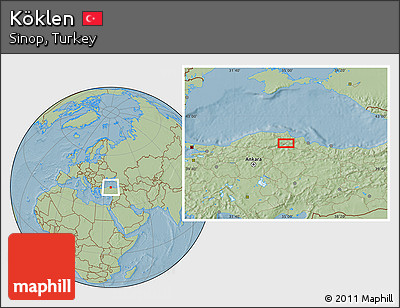 Savanna Style Location Map of Köklen, hill shading