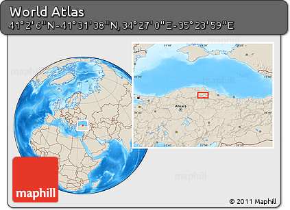 Shaded Relief Location Map of the Area around 41° 16' 52" N, 34° 55' 29" E
