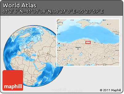 Shaded Relief Location Map of the Area around 41° 16' 52" N, 34° 55' 29" E