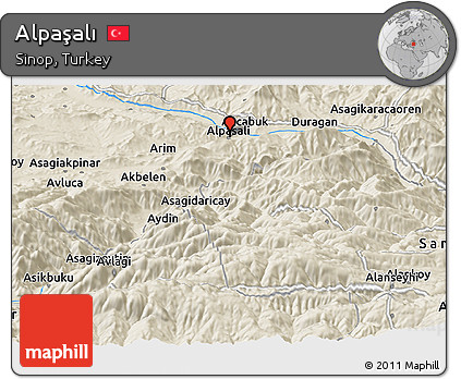 Shaded Relief Panoramic Map of Alpaşalı