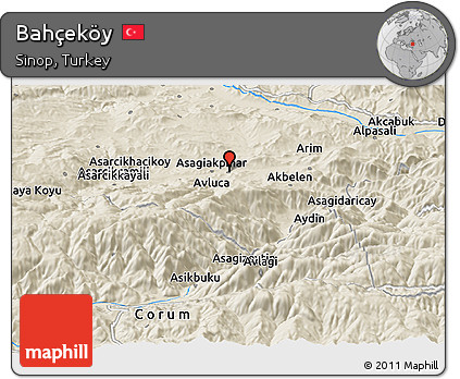 Shaded Relief Panoramic Map of Bahçeköy