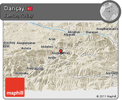 Shaded Relief Panoramic Map of Darıçay