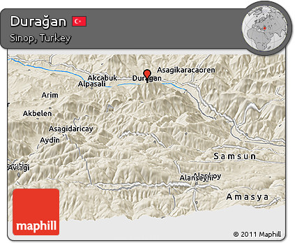 Shaded Relief Panoramic Map of Durağan