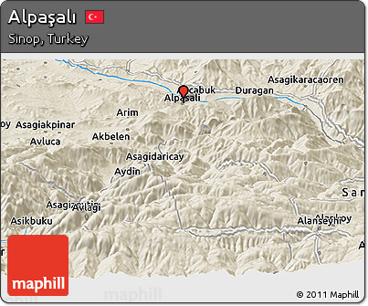 Shaded Relief Panoramic Map of Alpaşalı