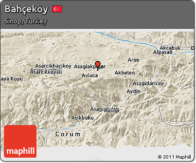 Shaded Relief Panoramic Map of Bahçeköy