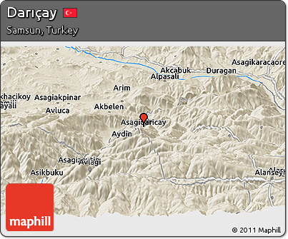 Shaded Relief Panoramic Map of Darıçay