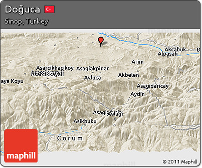 Shaded Relief Panoramic Map of Doğuca