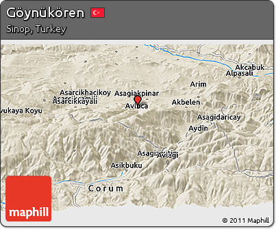 Shaded Relief Panoramic Map of Göynükören
