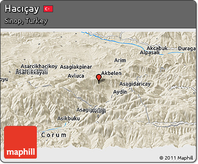 Shaded Relief Panoramic Map of Hacıçay