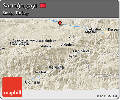Shaded Relief Panoramic Map of Sarıağaççayı