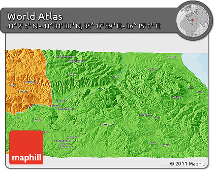 Political 3D Map of the Area around 41° 16' 52" N, 35° 46' 29" E