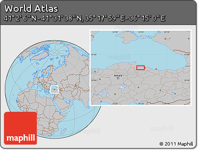Gray Location Map of the Area around 41° 16' 52" N, 35° 46' 29" E