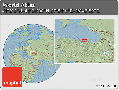 Savanna Style Location Map of the Area around 41° 16' 52" N, 38° 19' 30" E, hill shading