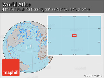 Gray Location Map of the Area around 41° 16' 52" N, 38° 10' 29" W