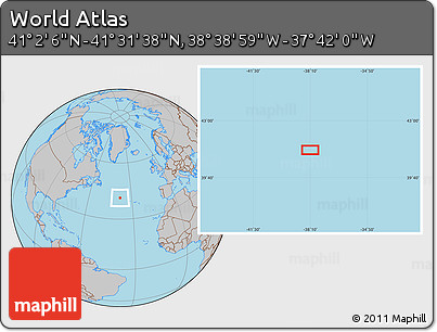 Gray Location Map of the Area around 41° 16' 52" N, 38° 10' 29" W