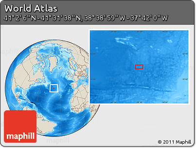 Shaded Relief Location Map of the Area around 41° 16' 52" N, 38° 10' 29" W