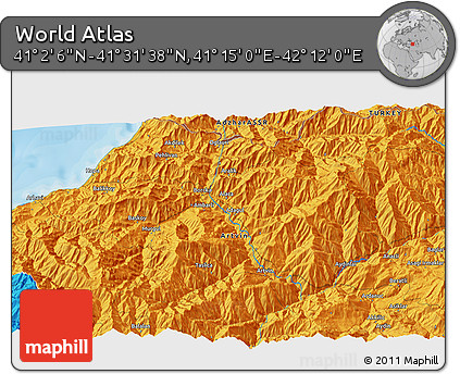 Political 3D Map of the Area around 41° 16' 52" N, 41° 43' 30" E