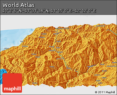 Political 3D Map of the Area around 41° 16' 52" N, 41° 43' 30" E