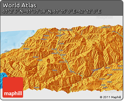 Political 3D Map of the Area around 41° 16' 52" N, 41° 43' 30" E