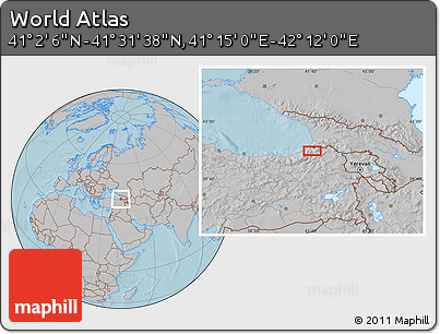Gray Location Map of the Area around 41° 16' 52" N, 41° 43' 30" E, hill shading