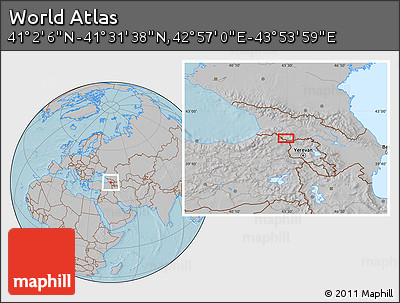 Gray Location Map of the Area around 41° 16' 52" N, 43° 25' 29" E, hill shading