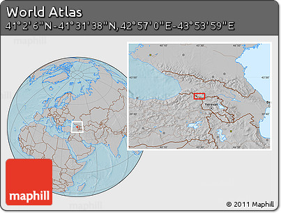 Gray Location Map of the Area around 41° 16' 52" N, 43° 25' 29" E, hill shading