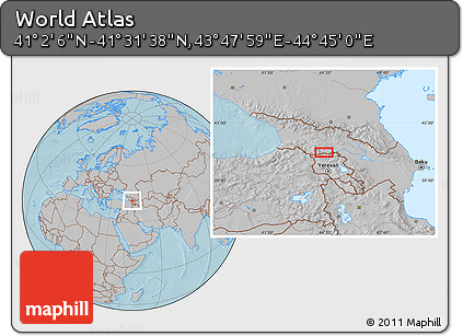 Gray Location Map of the Area around 41° 16' 52" N, 44° 16' 29" E, hill shading