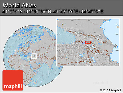 Gray Location Map of the Area around 41° 16' 52" N, 44° 16' 29" E, hill shading