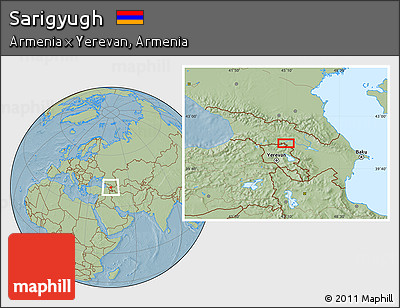 Savanna Style Location Map of Sarigyugh, hill shading