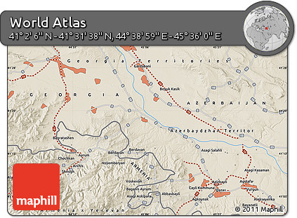 Shaded Relief Map of the Area around 41° 16' 52" N, 45° 7' 30" E