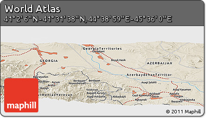 Shaded Relief Panoramic Map of the Area around 41° 16' 52" N, 45° 7' 30" E
