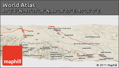 Shaded Relief Panoramic Map of the Area around 41° 16' 52" N, 45° 7' 30" E