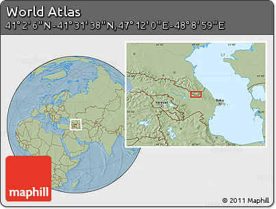 Savanna Style Location Map of the Area around 41° 16' 52" N, 47° 40' 29" E, hill shading