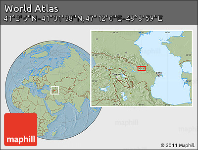 Savanna Style Location Map of the Area around 41° 16' 52" N, 47° 40' 29" E, hill shading