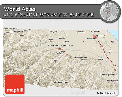 Shaded Relief 3D Map of the Area around 41° 16' 52" N, 48° 31' 29" E
