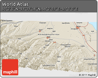 Shaded Relief 3D Map of the Area around 41° 16' 52" N, 48° 31' 29" E