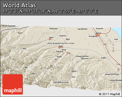 Shaded Relief 3D Map of the Area around 41° 16' 52" N, 48° 31' 29" E