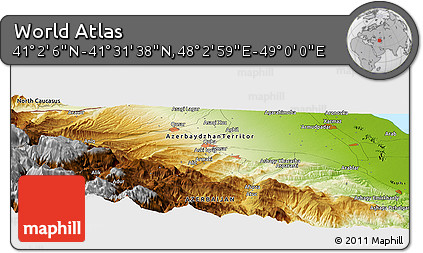 Physical Panoramic Map of the Area around 41° 16' 52" N, 48° 31' 29" E