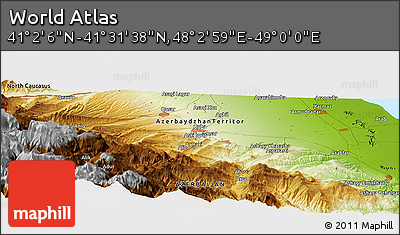 Physical Panoramic Map of the Area around 41° 16' 52" N, 48° 31' 29" E