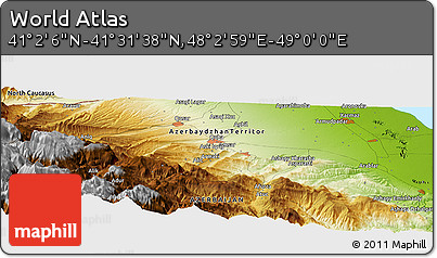 Physical Panoramic Map of the Area around 41° 16' 52" N, 48° 31' 29" E
