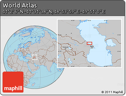 Gray Location Map of the Area around 41° 16' 52" N, 49° 22' 30" E