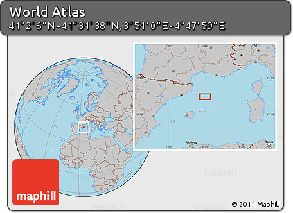 Gray Location Map of the Area around 41° 16' 52" N, 4° 19' 30" E