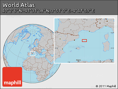 Gray Location Map of the Area around 41° 16' 52" N, 4° 19' 30" E