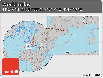 Gray Location Map of the Area around 41° 16' 52" N, 4° 19' 30" E